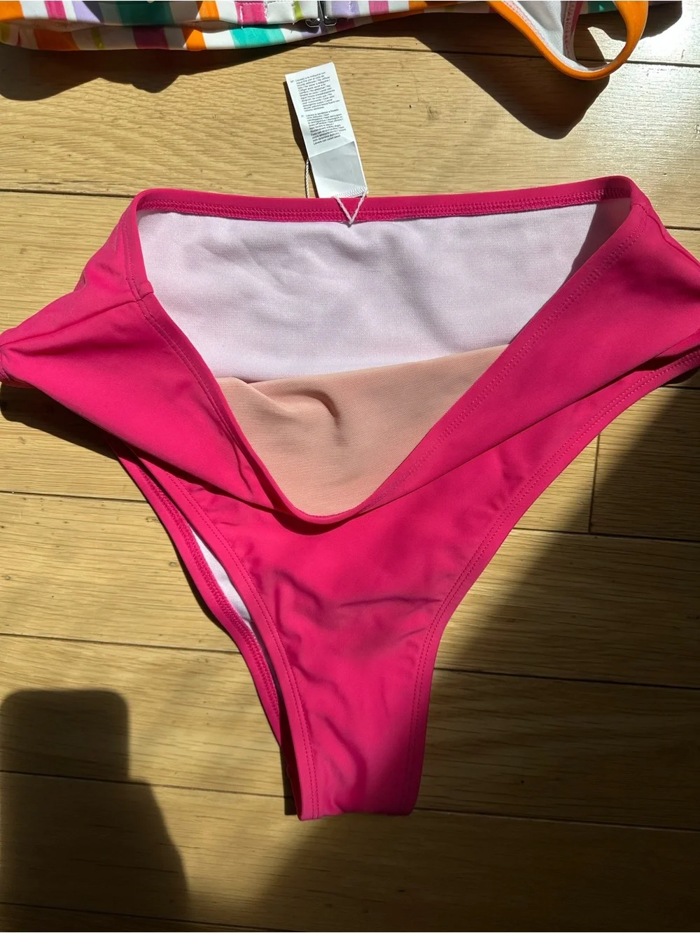 Cupshe Striped Bikini Top with Hot Pink High-Waist l, Tummy Control Bottom